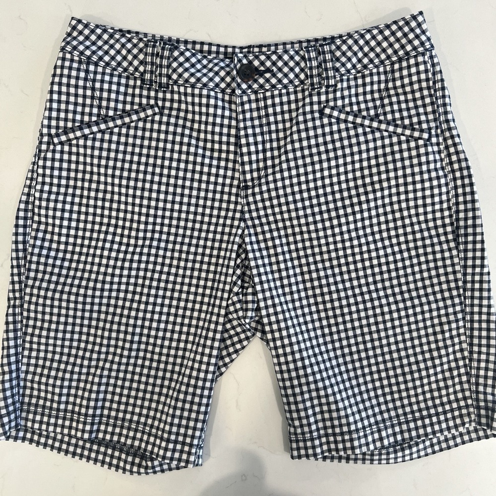 LEE NATURAL FIT BLUE AND WHITE CHECKED SHORTS SIZE Mock Pockets xx" inseam